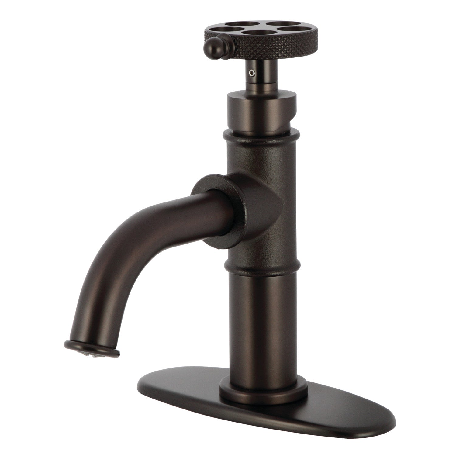Kingston Sona KSD2825RKX - Webb One-Handle 1-Hole Bathroom Faucet with Knurled Handle, Deck Plate, and Push Pop-Up Drain, Oil Rubbed Bronze — image 1